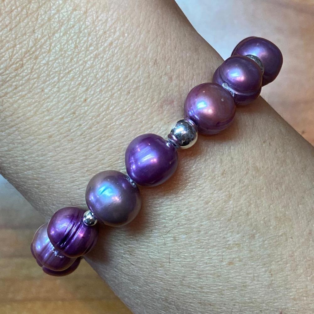Carolyn Pollack Sterling Freshwater Pearl & Lavender Jade Bead Link Bracelet